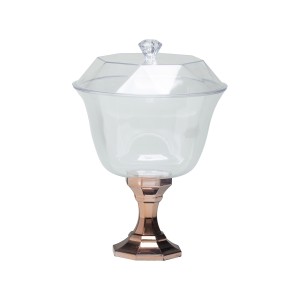 TAÇA C/TAMPA CROMADA DOURADA