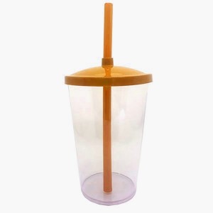 COPO C/TAMPA E CANUDO 500ML LARANJA