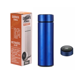 GARRAFA TÉRMICA C/TERMÔMETRO AZUL